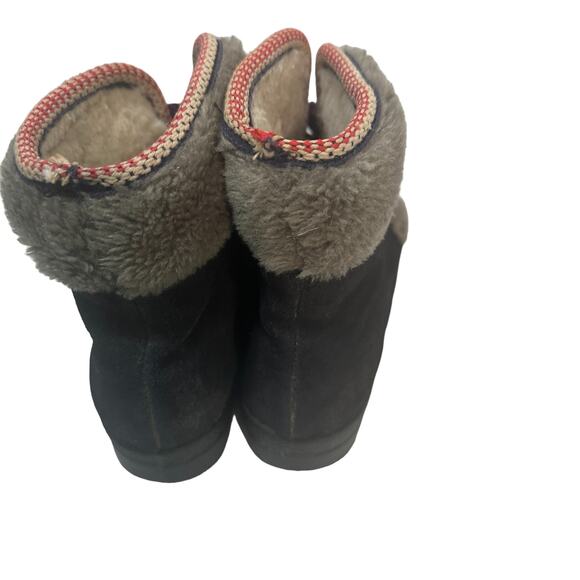 Vintage 1970s Yodelers Blue Suede  Gray Faux Fur Sheep Skin Boots. - Picture 6 of 9